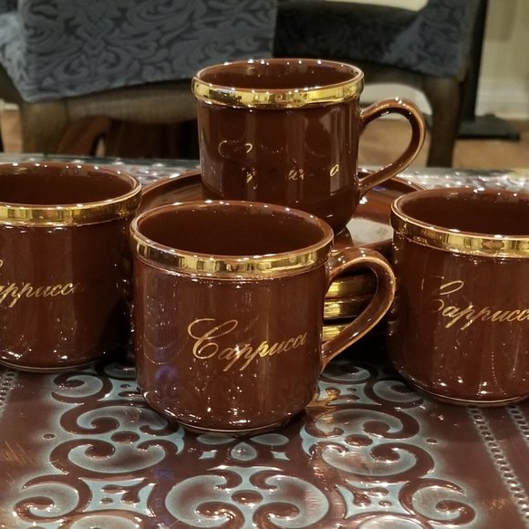 Set of 4 cappuccino, coffee or tea mugs with saucerss - Picture 2 of 7